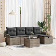 vidaXL Trädgårdsoffset med kudde med lagring 6 pcs Grå Poly rattan