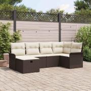 vidaXL Trädgårdsoffset med kudde med lagring 6 pcs Brun Poly rattan