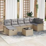 vidaXL Trädgårdsoffset med kudde med lagring 8 pcs Beige Poly rattan