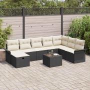 vidaXL Trädgårdsoffset med kudde med lagring 9 pcs Svart Poly rattan