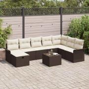 vidaXL Trädgårdsoffset med kudde med lagring 9 pcs Brun Poly rattan