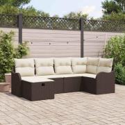 vidaXL Trädgårdsoffset med kudde med lagring 6 pcs Brun Poly rattan