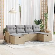 vidaXL Trädgårdsoffset med kudde med lagring 6 pcs Beige Poly rattan