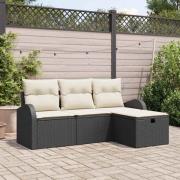 vidaXL Trädgårdsoffset med kudde med lagring 4 pcs Svart Poly rattan
