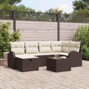 vidaXL Trädgårdsoffset med kudde med lagring 7 pcs Brun Poly rattan
