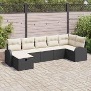 vidaXL Trädgårdsoffset med kudde med lagring 7 pcs Svart Poly rattan