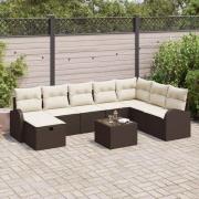 vidaXL Trädgårdsoffset med kudde med lagring 9 pcs Brun Poly rattan