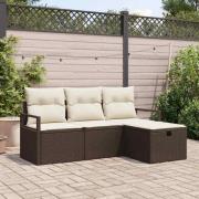vidaXL Trädgårdsoffset med kudde med lagring 4 pcs Brun Poly rattan