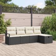 vidaXL Trädgårdsoffset med kudde med lagring 5 pcs Svart Poly rattan