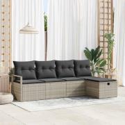 vidaXL Trädgårdsoffset med kudde med lagring 5 pcs Ljusgrå Poly rattan