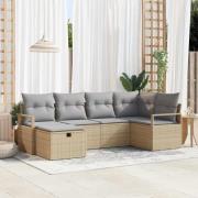 vidaXL Trädgårdsoffset med kudde med lagring 6 pcs Beige Poly rattan