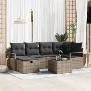 vidaXL Trädgårdsoffset med kudde med lagring 7 pcs Grå Poly rattan