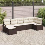 vidaXL Trädgårdsoffset med kudde med lagring 7 pcs Brun Poly rattan