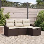 vidaXL Trädgårdsoffset med kudde med lagring 4 pcs Brun Poly rattan
