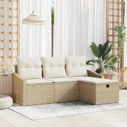 vidaXL Trädgårdsoffset med kudde med lagring 4 pcs Beige Poly rattan