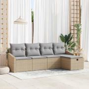 vidaXL Trädgårdsoffset 5 pcs Beige 233 x 117 x 85 cm Poly rattan
