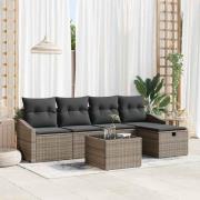 vidaXL Trädgårdsoffset med kudde 6 pcs Grå 55 x 55 x 37 cm Poly rattan