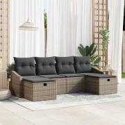 vidaXL Trädgårdsoffset med kudde 6 pcs Grå 55 x 62 x 69 cm Poly rattan