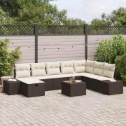 vidaXL Trädgårdsoffset 9 pcs Brun 55 x 62 x 69 cm Poly rattan