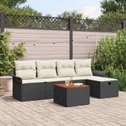 vidaXL Trädgårdsoffset med kudde med lagring 6 pcs Svart Poly rattan