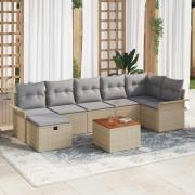 vidaXL Trädgårdsoffset med kudde med lagring 8 pcs Beige Poly rattan