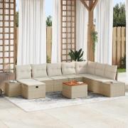 vidaXL Trädgårdsoffset med kudde med lagring 9 pcs Beige Poly rattan