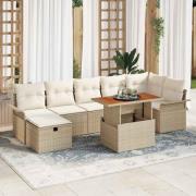 vidaXL Trädgårdsoffset 8 pcs Beige konstrotting
