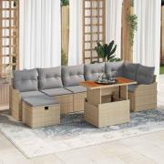 vidaXL Trädgårdsoffset med lagring 8 pcs Beige Poly rattan
