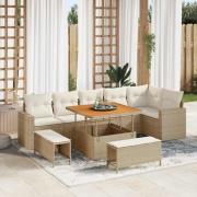 vidaXL Trädgårdsoffset 9 pcs Beige konstrotting