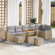 vidaXL Trädgårdsoffset 9 pcs Beige konstrotting