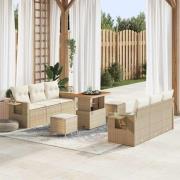 vidaXL Trädgårdsoffset 9 pcs Beige konstrotting