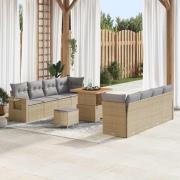 vidaXL Trädgårdsoffset med lagring 11 pcs Beige Poly rattan
