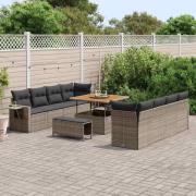 vidaXL Trädgårdsoffset med lagring 11 pcs Grå Poly rattan