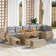 vidaXL Trädgårdsoffset 9 pcs Beige konstrotting