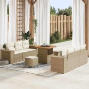 vidaXL Trädgårdsoffset med lagring 9 pcs Beige Poly rattan