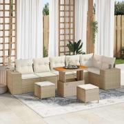 vidaXL Trädgårdsoffset 9 pcs Beige konstrotting