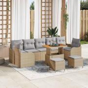 vidaXL Trädgårdsoffset med kudde 10 pcs Beige konstrotting