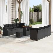 vidaXL Trädgårdsoffset med kudde 11 pcs Svart Poly rattan