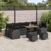vidaXL Trädgårdsoffset med kudde 10 pcs Svart Poly rattan