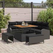 vidaXL Trädgårdsoffset med kudde 8 pcs Svart Poly rattan