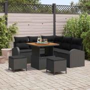 vidaXL Trädgårdsoffset med kudde 8 pcs Svart Poly rattan