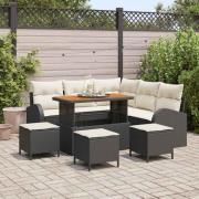 vidaXL Trädgårdsoffset med kudde 9 pcs Svart Poly rattan