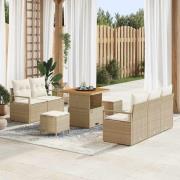 vidaXL Trädgårdsoffset med kudde 8 pcs Beige Poly rattan