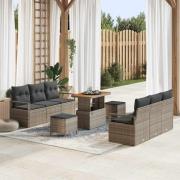 vidaXL Trädgårdsoffset med kudde 9 pcs Grå Poly rattan