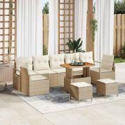 vidaXL Trädgårdsoffset med lagring 10 pcs Beige Poly rattan