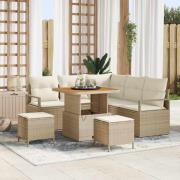 vidaXL Trädgårdsoffset med kudde 8 pcs Beige Poly rattan