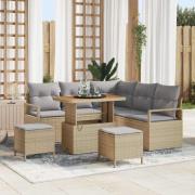 vidaXL Trädgårdsoffset med kudde 8 pcs Beige Poly rattan