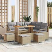 vidaXL Trädgårdsoffset med kudde 9 pcs Beige Poly rattan