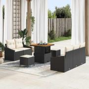 vidaXL Trädgårdsoffset med kudde 8 pcs Svart Poly rattan