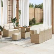 vidaXL Trädgårdsoffset med kudde 8 pcs Beige Poly rattan